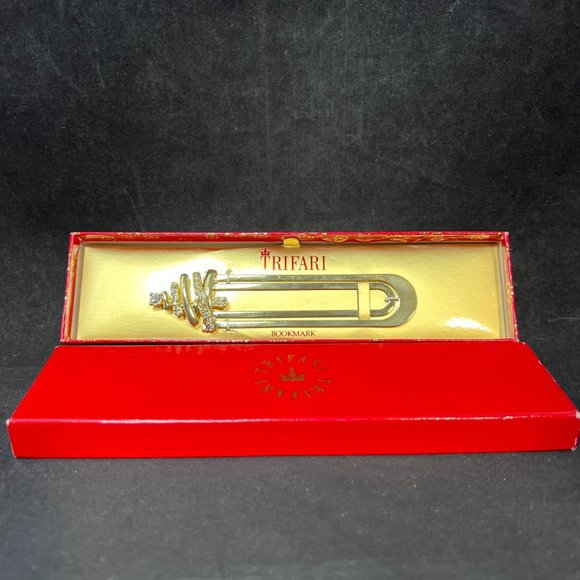 Vintage Crown Trifari Gold Tone And Rhinestone Christmas Tree Bookmark (4242) - Picture 1 of 4